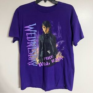 Men’s Wednesday Addams Graphic Print Fire Will Rain T-shirt Size Large Purple